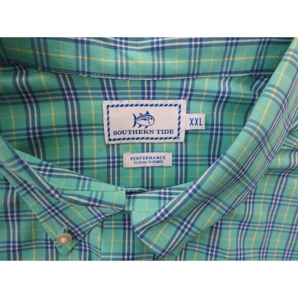 Men's XXL Southern Tide Shirt Performance Button Down Preppy Green Plaid LS - Picture 2 of 6